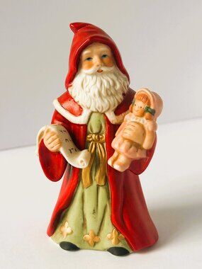 Vintage Homco Santa Claus St. Nicholas Figurine 5610 Baby Doll and Scroll
